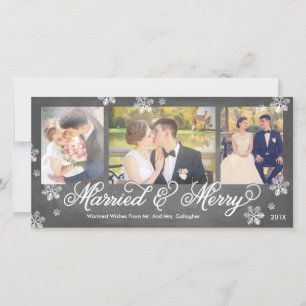 Snowflake Married and Merry 3-Photo Holiday Card