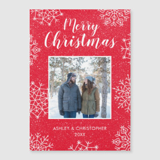 Snowflake Merry Christmas Photo Magnetic Card