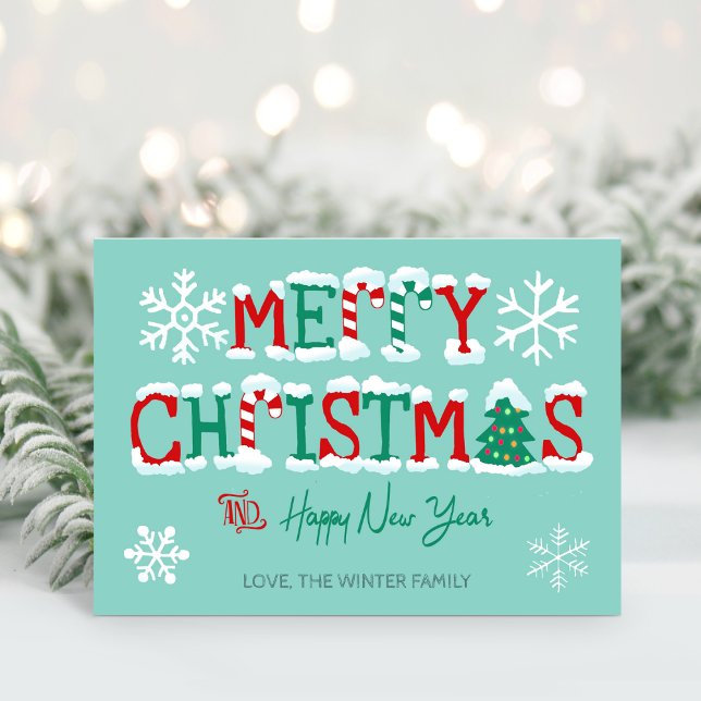 Snowflake Merry Christmas Tree Typography Holiday Card (Creator Uploaded)