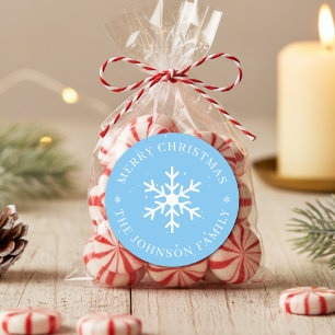 Snowflake Merry Christmas Winter Holiday Blue Classic Round Sticker