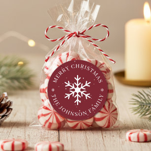 Snowflake Merry Christmas Winter Holiday Dark Red Classic Round Sticker