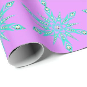 Snowflake mid century retro turquoise pink purple wrapping paper