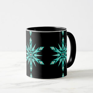 Snowflake mid century turquoise black vintage mug