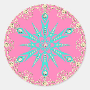 Snowflake mid century turquoise pink vintage  classic round sticker