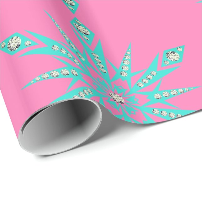 Snowflake mid century turquoise pink vintage  wrapping paper (Roll Corner)