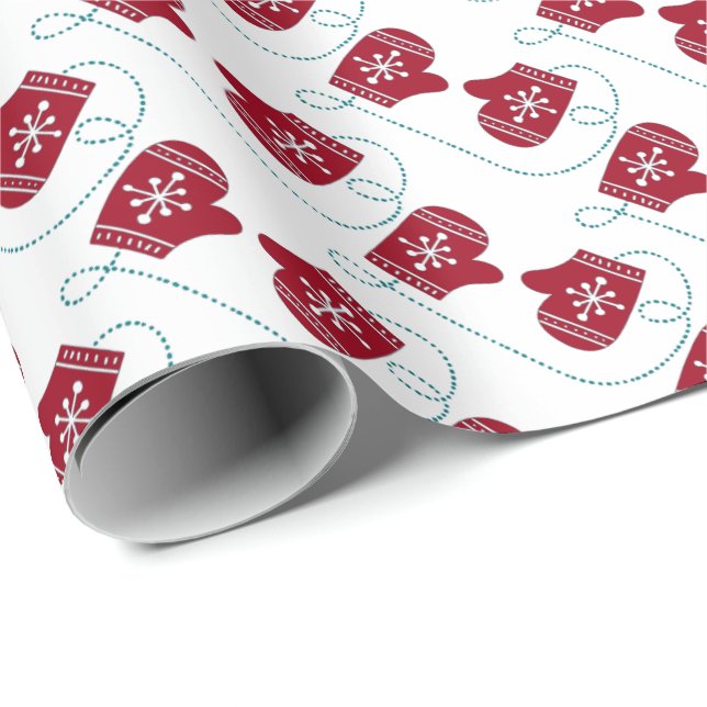 Snowflake Mittens Christmas Gift Wrapping Paper (Roll Corner)