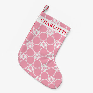 SNOWFLAKE modern elegant pattern pink white Small Christmas Stocking