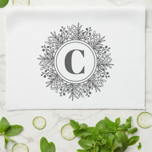 Snowflake Monogram Christmas Kitchen Towel (Folded)
