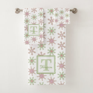 Snowflake Monogram Colourful Modern Holiday Bath Towel Set