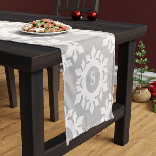 Snowflake Monogram Grey Christmas Table Runner