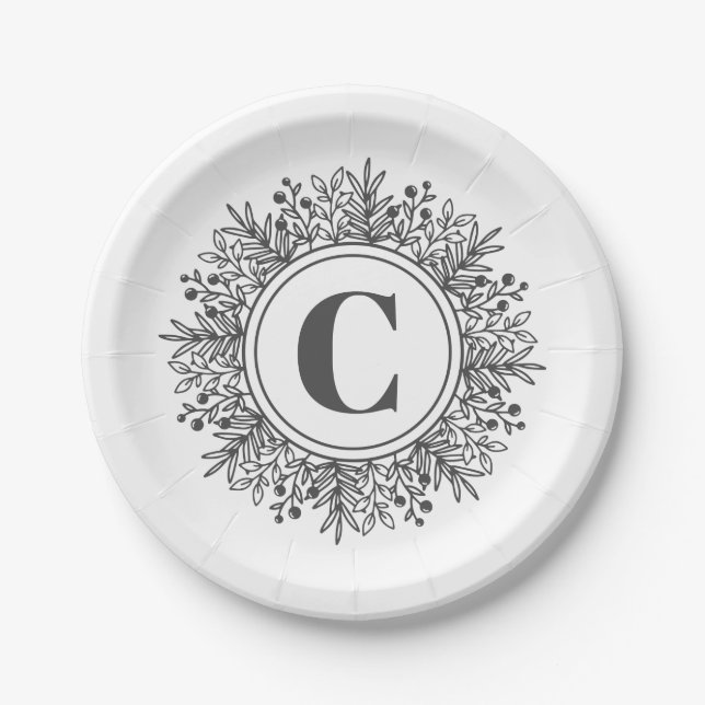 Snowflake Monogram Holiday Paper Plate (Front)