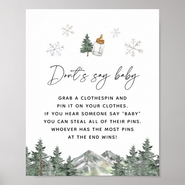Snowflake Mountain Baby Shower Don't Say Baby Game Poster (Front)