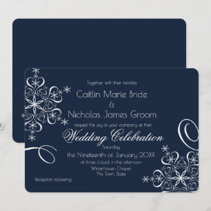 Snowflake Navy Blue Elegance Winter Wedding Invitation
