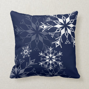 Snowflake - Navy Blue Throw Pillow
