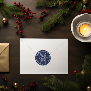 Snowflake Navy Circle Winter Address Label