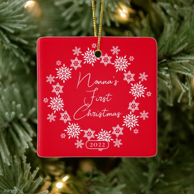 Snowflake Nonna's First Christmas Ceramic Ornament (Tree)