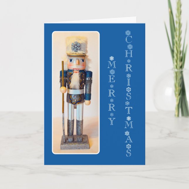 Snowflake Nutcracker Merry Christmas Dark Blue Holiday Card (Front)