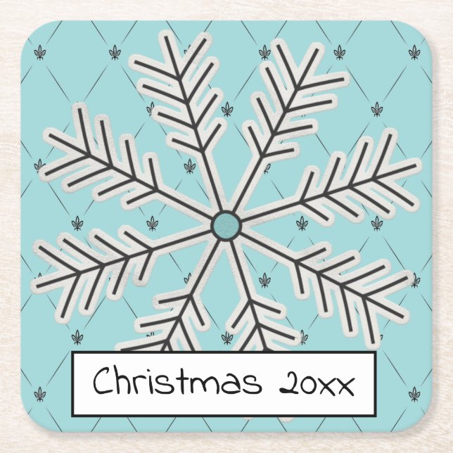 Snowflake on Blue Customizable Paper Coasters (Front)