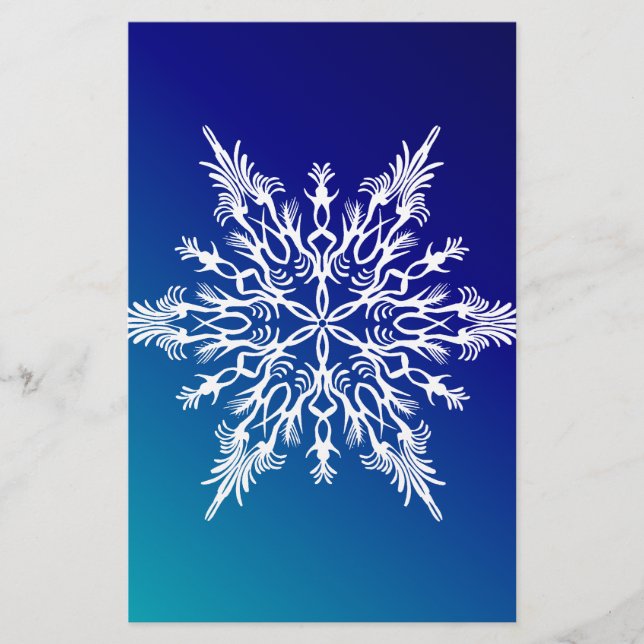 SNOWFLAKE  on Blue Stationery (Front)