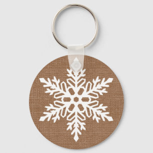 Snowflake on Burlap Rustic Christmas Keychain