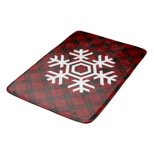 Snowflake on Classic Christmas tartan pattern Bath Mat