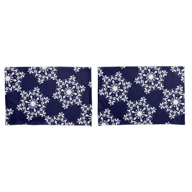 Snowflake On Dark Blue Pillowcase (Front-Set)