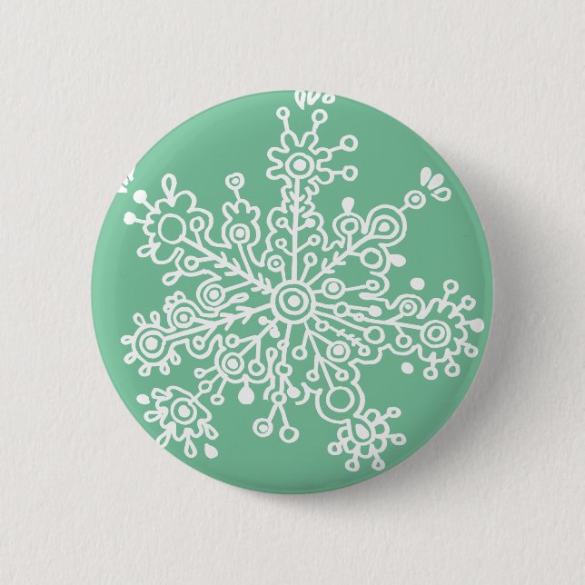 Snowflake (on Green) 2 Inch Round Button (Front)