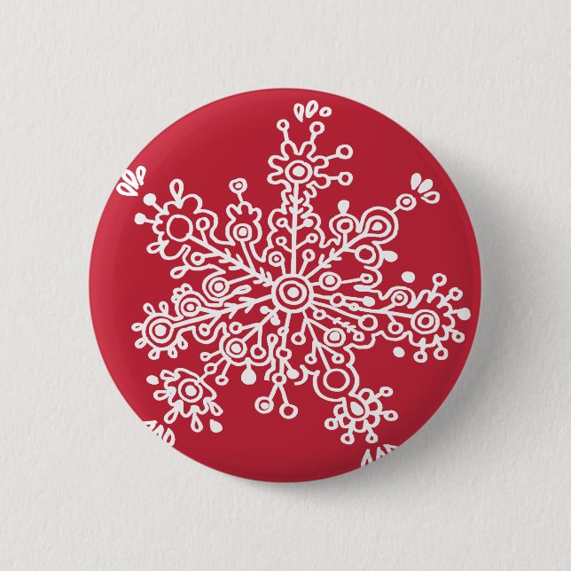 Snowflake on Red 2 Inch Round Button (Front)