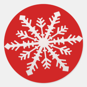 Snowflake on Red Classic Round Sticker