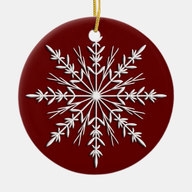 Snowflake on Red Dated Ceramic Ornament (Front)