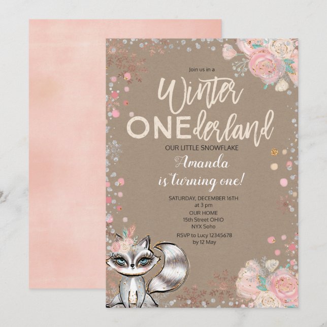 Snowflake ONE derland 1er anniversaire Invitation (Devant / Derrière)