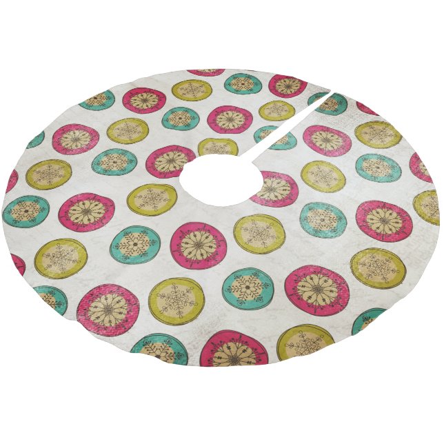 Snowflake Orbs on White Holiday Tree Skirt (Angled)