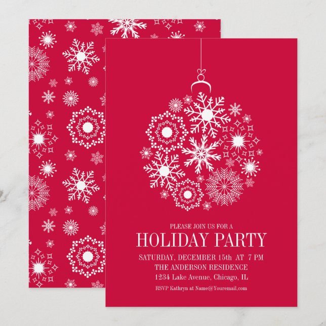 Snowflake Ornament Christmas Holiday Party Card (Front/Back)