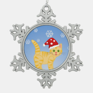 Snowflake Ornament Funny Christmas Cat yellow