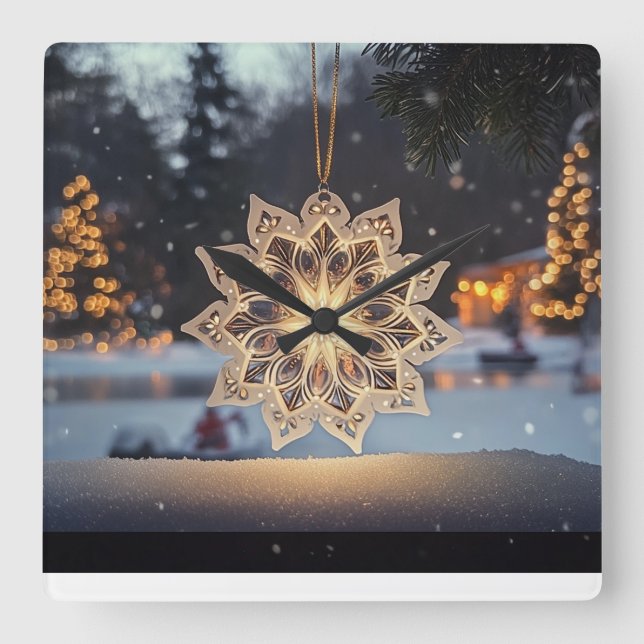 Snowflake Ornament Winter Wall Clock (Front)