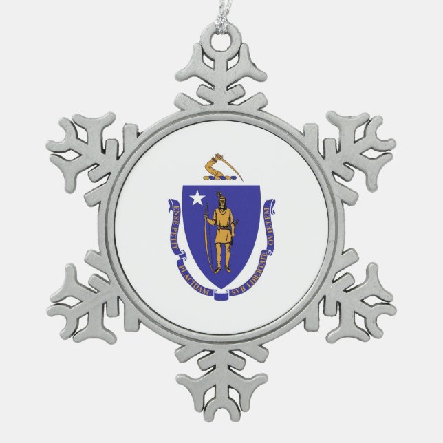 Snowflake Ornament with Massachusetts Flag (Front)