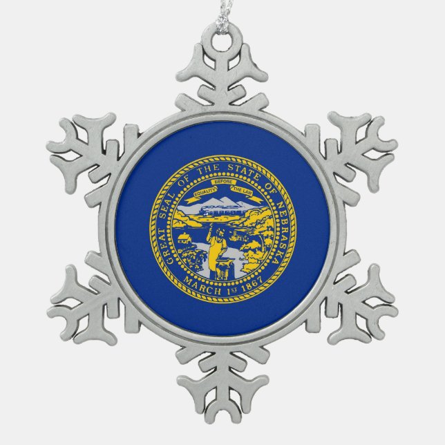 Snowflake Ornament with Nebraska Flag (Front)