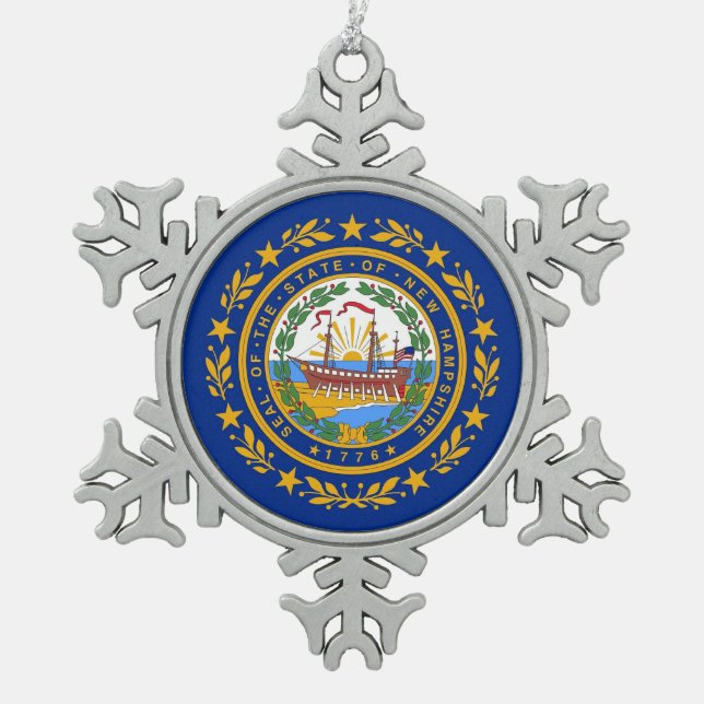 Snowflake Ornament with New Hampshire Flag (Front)