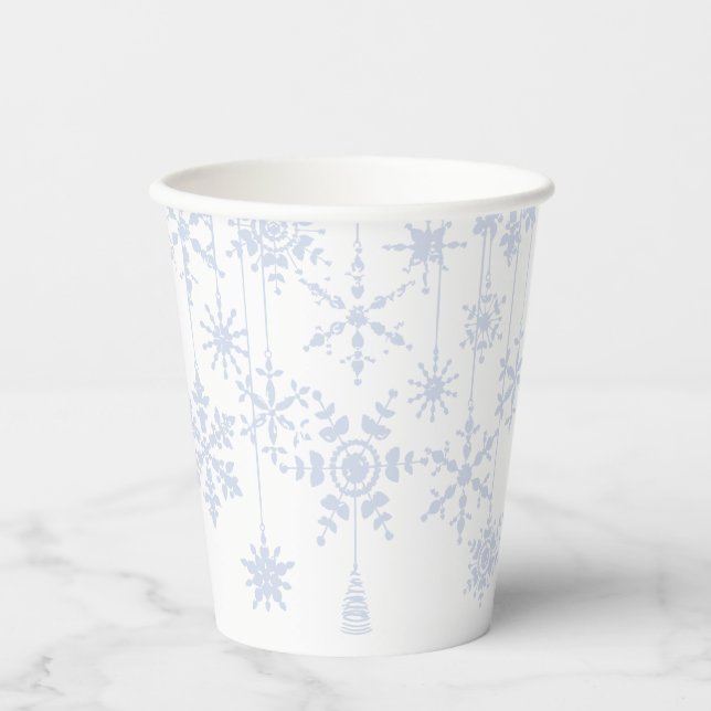 Snowflake Ornaments Ice Blue Paper Cups (Front)