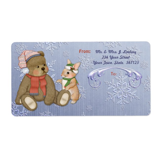 Snowflake Ours & Bunny Étiquette d'expédition (Devant)