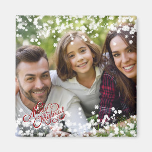Snowflake Overlay Merry Christmas Holiday Photo Magnet