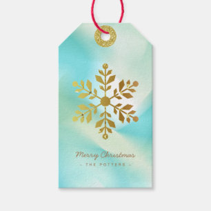 Snowflake Pastel Green Gradient & Gold Gift Tags
