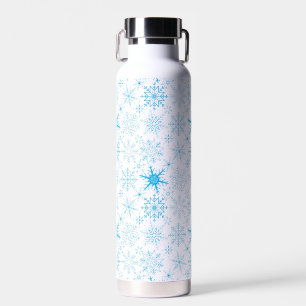 Snowflake pattern blue water bottle