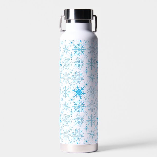 Snowflake pattern blue  water bottle (Front)