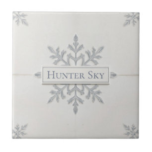 Snowflake pattern blue & white holiday custom name tile