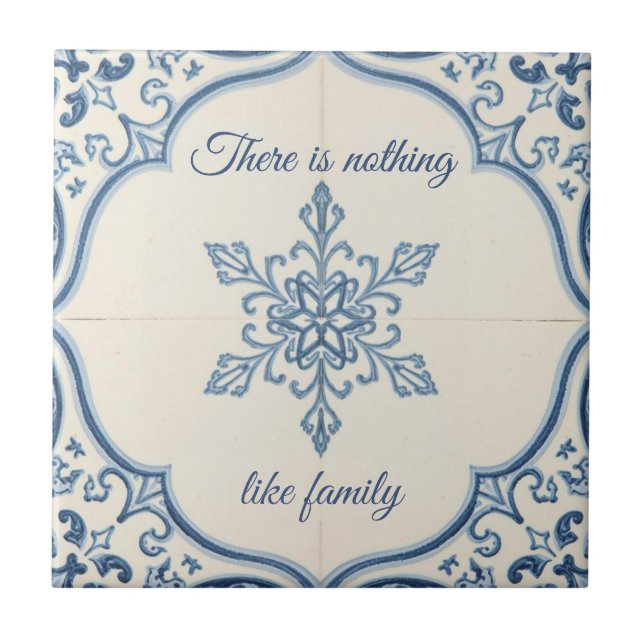 Snowflake pattern blue & white holiday custom name tile (Front)
