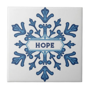 Snowflake pattern blue & white holiday custom name tile