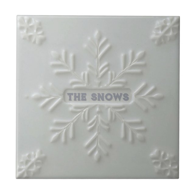 Snowflake pattern blue & white holiday custom name tile (Front)