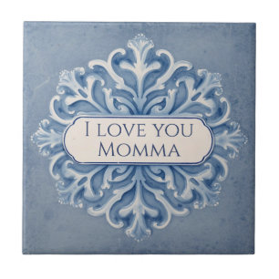 Snowflake pattern blue & white holiday custom name tile