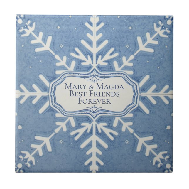 Snowflake pattern blue & white holiday tile (Front)